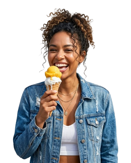 Dana holding a dessert